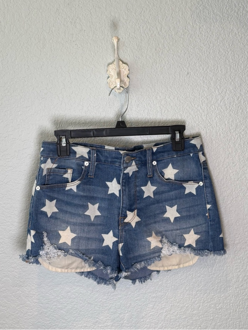 Star Print Denim Cutoff Shorts